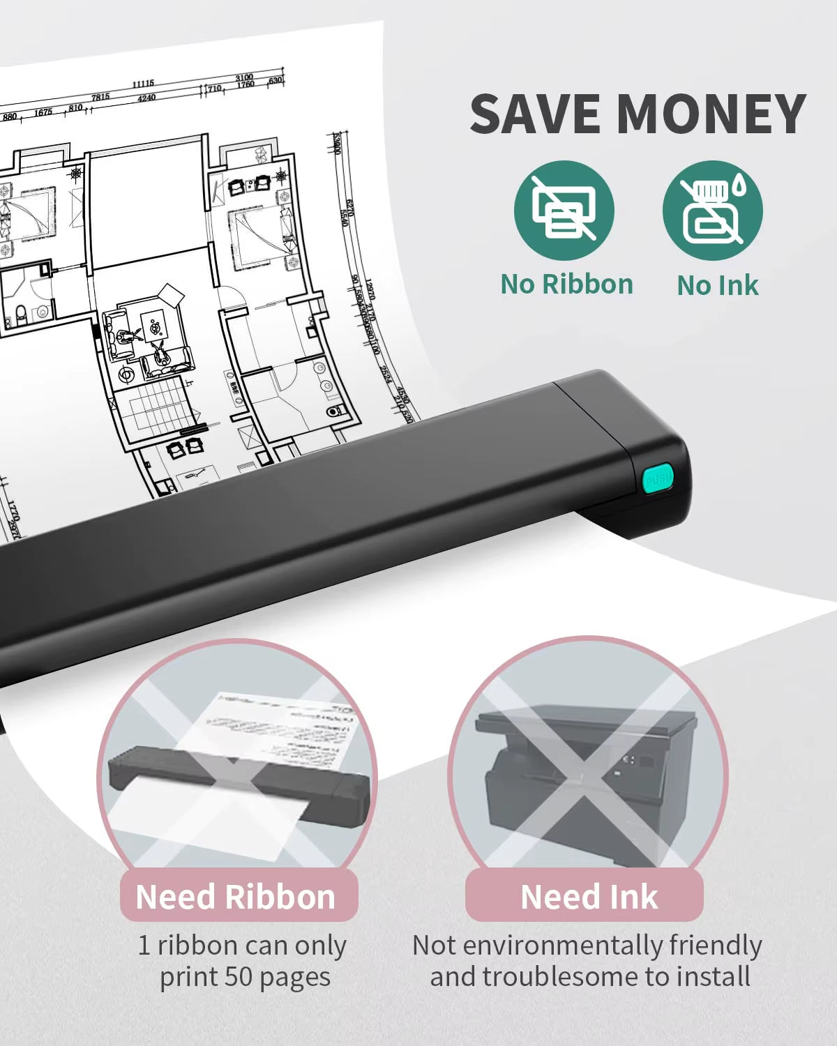 M08F A4 Paper Printer Portable Thermal Printer Bluetooth Mobile Printer Compatible with Android & Ios Phone & Laptop