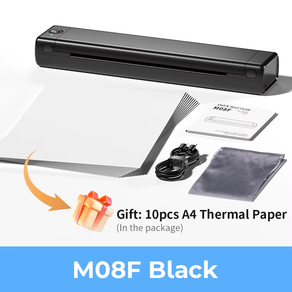 M08F A4 Paper Printer Portable Thermal Printer Bluetooth Mobile Printer Compatible with Android & Ios Phone & Laptop